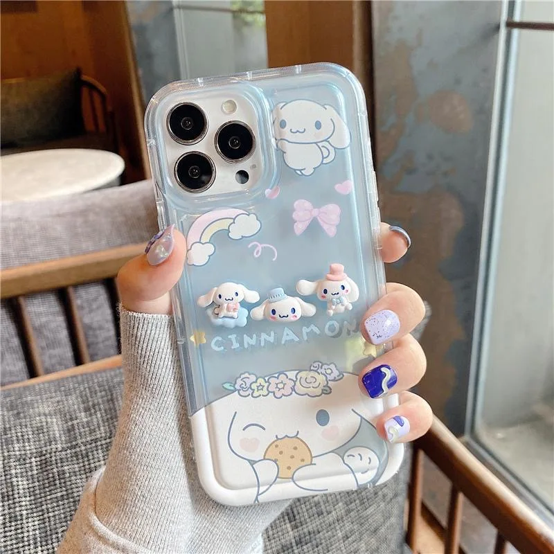 

3D Cartoon Disney Sanrio Cinnamoroll Air Cushion Phone Case For iPhone 14 13 12 11 Pro Max XR XS MAX X Anti-drop Soft Back Cover