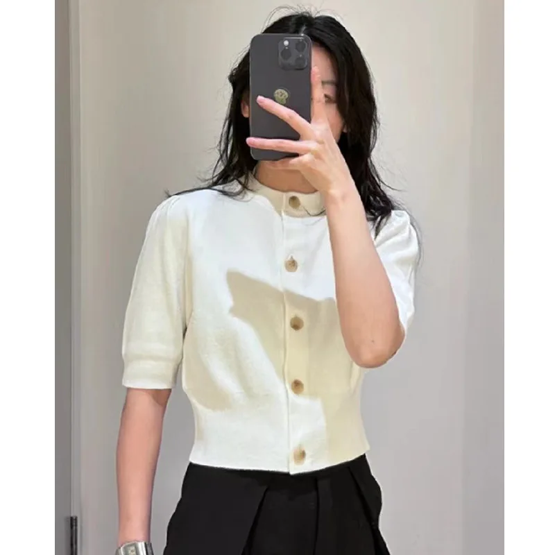 

Женский трикотажный кардиган, короткий облегающий кардиган с круглым вырезом, весна-лето 2023