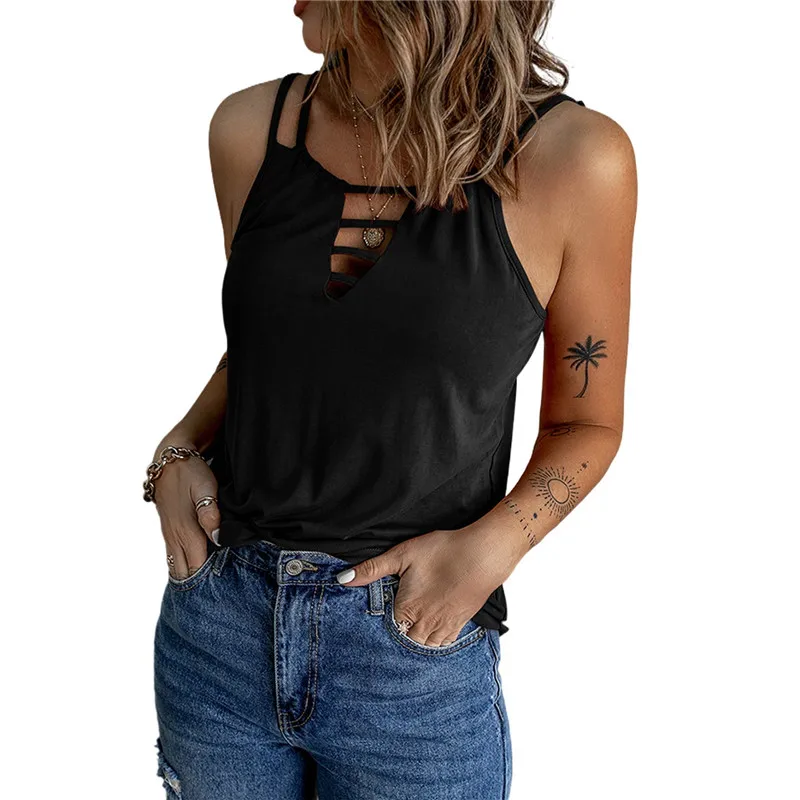 

Women Casual Sling Tank Tops Double Strap Sleeveless Hollow Out Solid Loose Summer Camisole Crop Top Blouses Shirts Y2k S-5XL