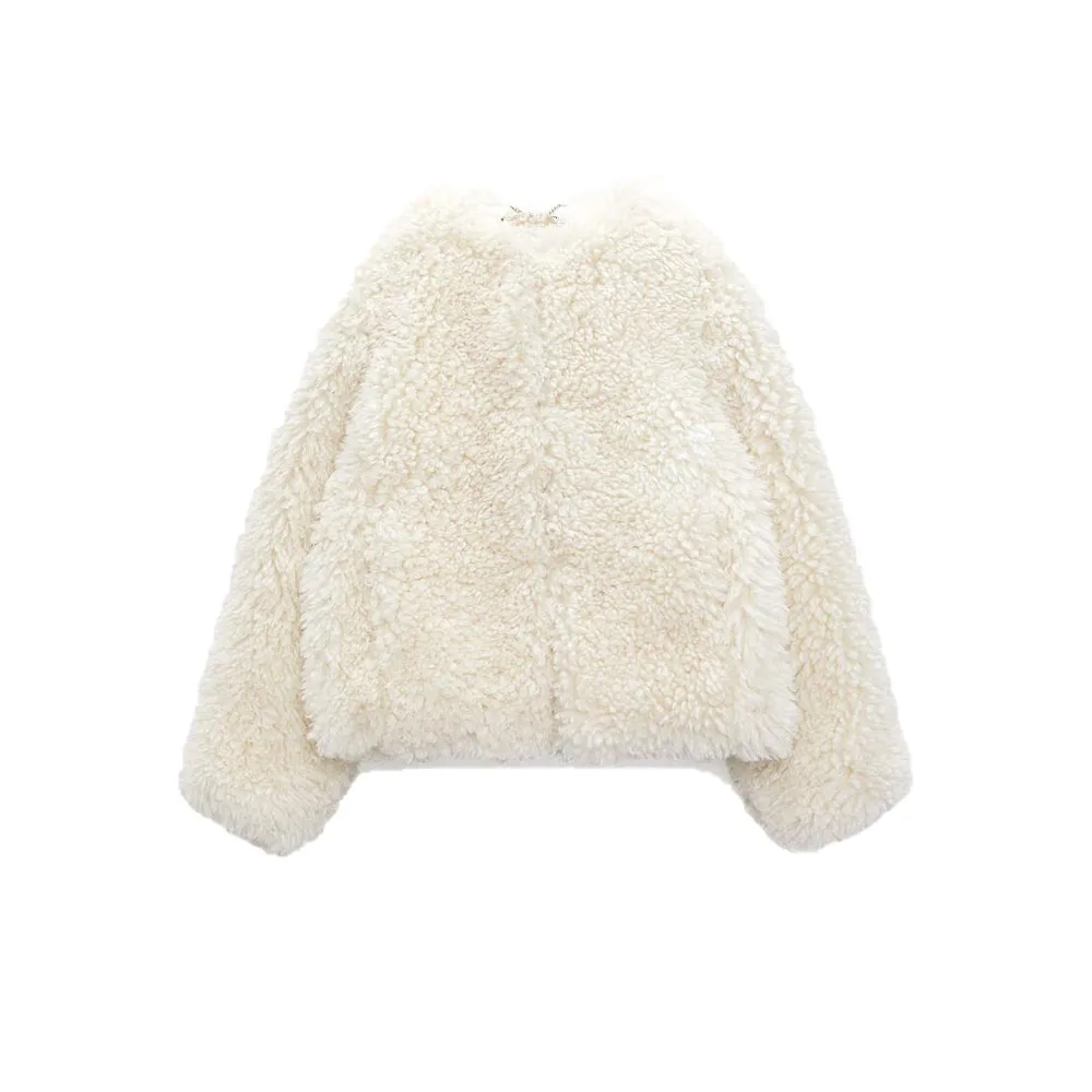 

Zach AiIsa Осень-Зима Новая женская модная мягкая и теплая куртка с круглым вырезом и длинными рукавами с эффектом искусственного меха