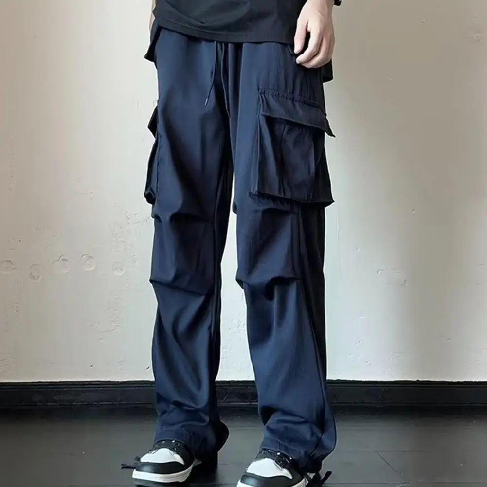 

Loose Fit Cargo Pants Streetwear Men's Cargo Pants Elastic Waist Multi Pockets Hip Hop Style Trousers for Casual Comfort