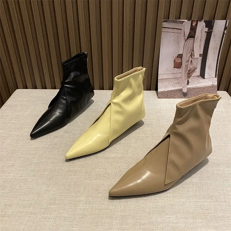 

Low-heeled thin boots elastic rear zipper short boots women's 2022 autumn new women's boots fashion temperament pointed boots