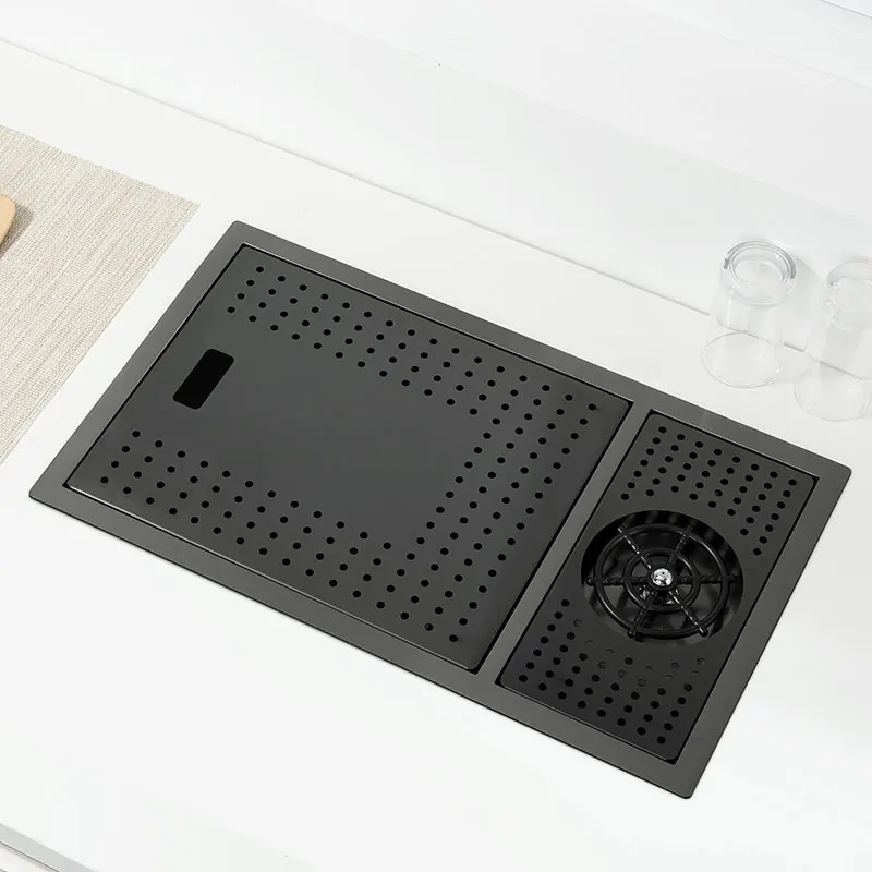 

black Hidden kitchen Bar Counter Sink Cover Concealed Single Kitchen Small Size sink Stainless Kitchen Sink With cup washer