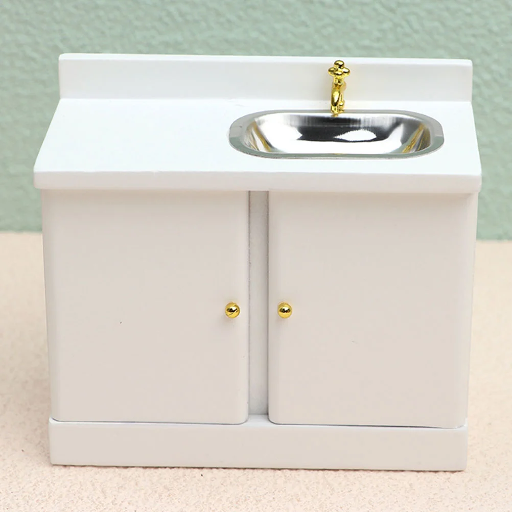 

Dollhouse Cupboard Mini Sink Counter Wood Decor Furniture Accessory Miniature Cabinet Wooden Micro Scene