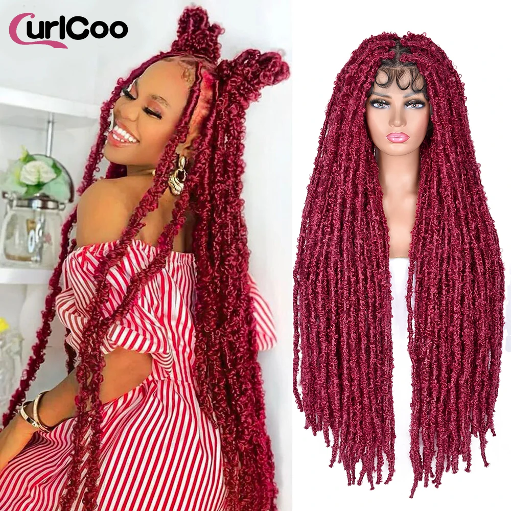 Synthetic Full Lace Braided Wig for Black Women 40 inch Full Double Lace Front Crochet Butterfly locs Wig Knotless Dreadlock Wig