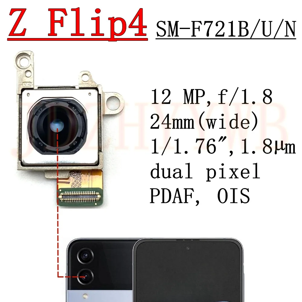 Фото Модуль передней и задней камеры для Samsung Z Flip4 Flip 4 F721B F721U F721N, гибкий кабель для фронтальной селфи-камеры и основной задней камеры №4
