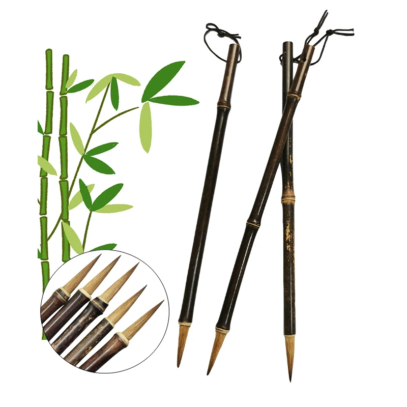 

2 Pcs Bamboo Rod Wolf Hair Brush Chinese Calligraphy Brush Vintage Bamboo Painting Brush HIGH QUALITY BRUSH PEN