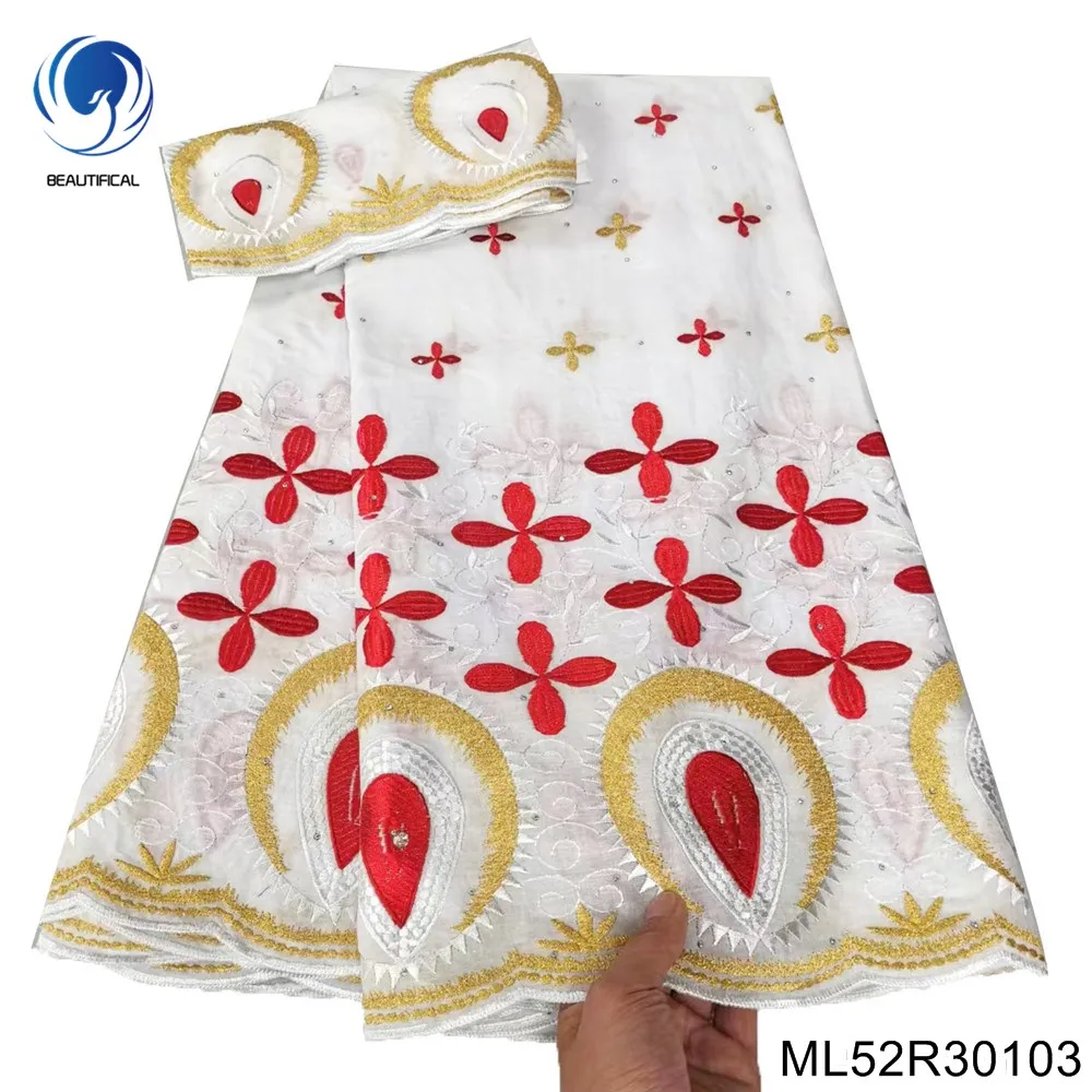 

Красно-золотистая кружевная ткань с вышивкой, нигерийская швейцарская вуаль, 100% хлопок, 5 + 2 ярда для женского платья ML52R301