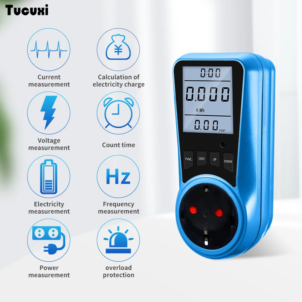 Цифровой измеритель тока с европейской вилкой вольтметр переменного мощности