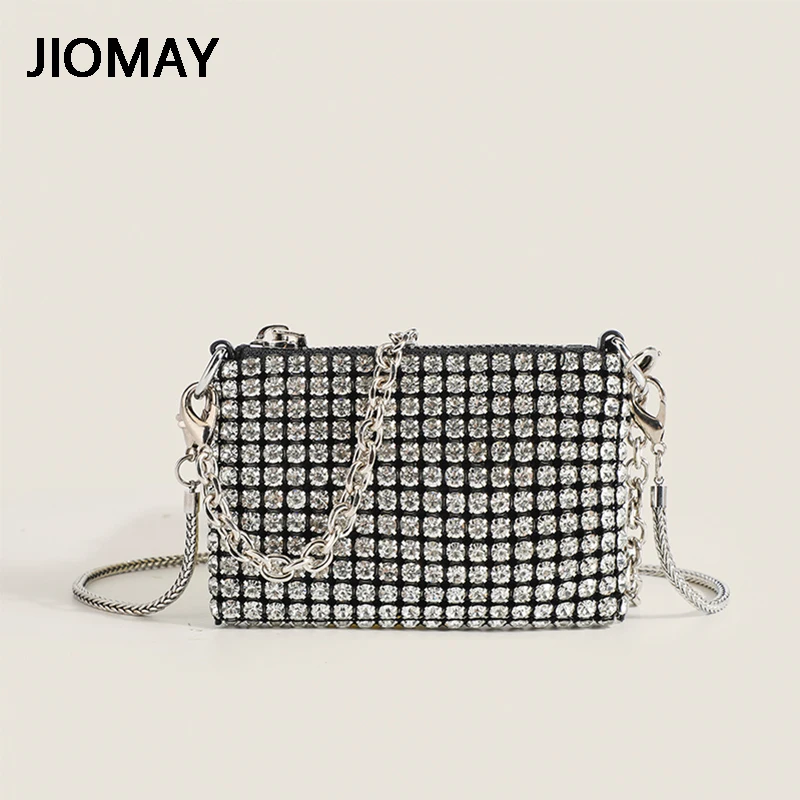 JIOMAY Small Designer Handbags for Women 2023 Rhinestones Purses for Lipstick Coin Card Party Chain Mini Evening Shoulder Bags