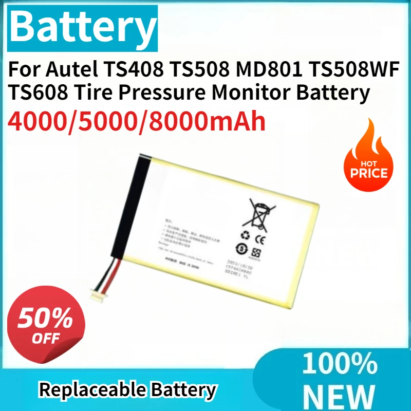 Фото Высококачественная новая сменная батарея 4000/5000/8000 мАч для Autel TS408 TS508 MD801 TS508WF TS608, батарея для монитора давления в шинах №1