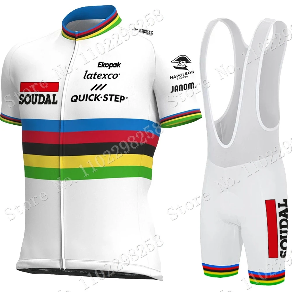 Maillot Soudal Quick Step World Champion 2023 Cycling Jersey Set Clothing Road Bike Shirts Suit Bicycle Bib Shorts MTB Wear Ropa