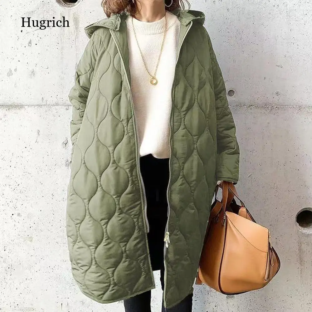 

Solid Black Leisure Cotton Padded Jackets Women Winter Zipper Pockets Hooded Long Parkas Korean Japanese Style Outerwear Female