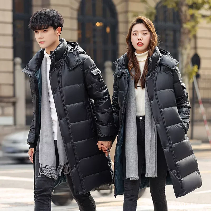 

2022New Red Winter Coat Men's Women 90% White Duck Down Thick （Winter) Warm X-Long Jacket Fashion Hooded Cold Resistan