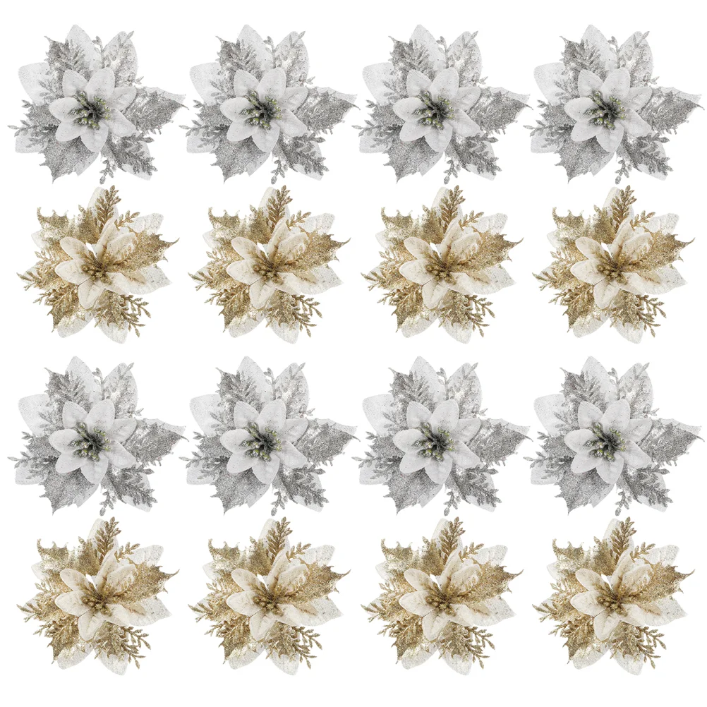 

Christmas Poinsettia Flowers Flower Tree Decorations Artificialglitter Ornaments Fakepoinsettias Floral Decorative Silk Ornament
