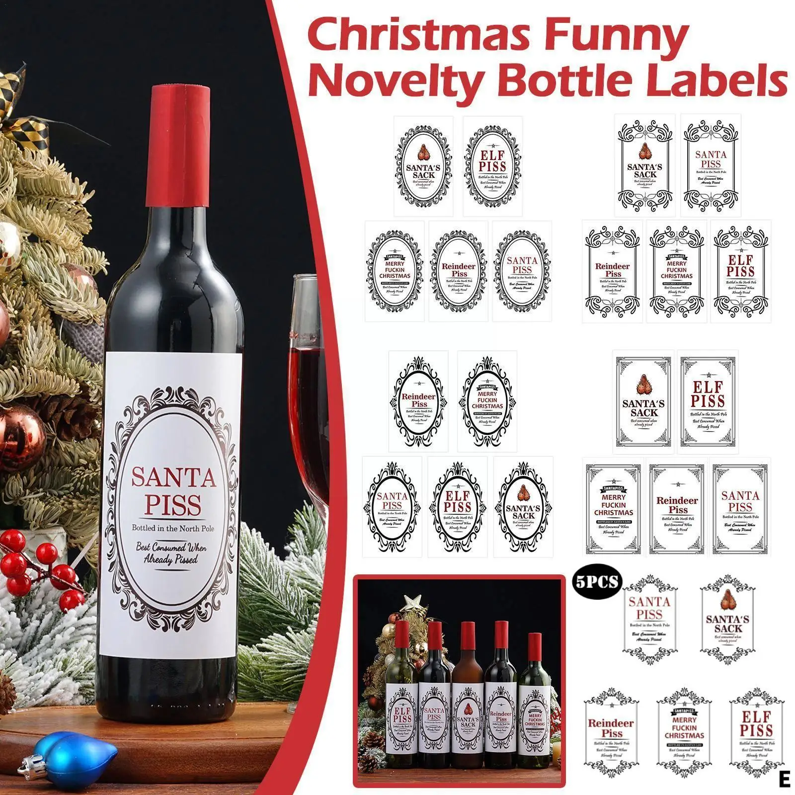 

Christmas Funny Novelty Bottle Labels 5pcs Fun Stickers Funny Jokes Happy Bottle Wine Joke Label Bottle Happy 2023 Decor St M2d8