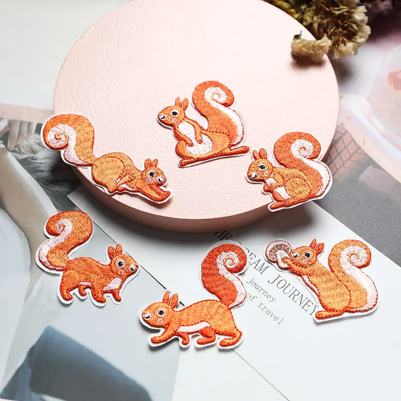 

AHYONNIEX 1 Piece Embroidered Cute Squirrel Patches Caps Bags DIY Applique Embroidery Parches Iron On Patch for Clothes