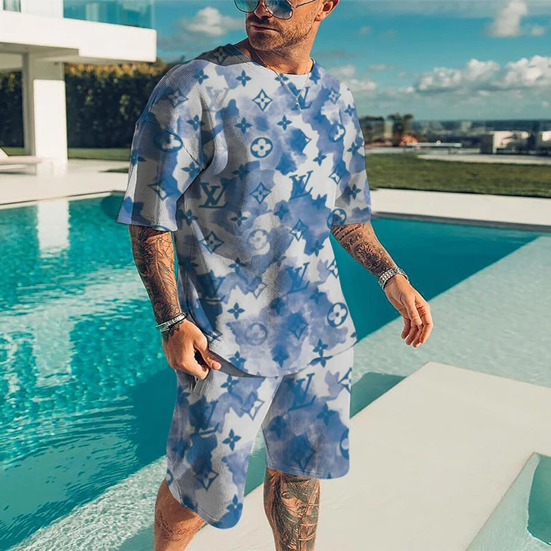 

Summer Men's Set Fashion T-shirt and Shorts Ultra Thin Breathable Sports Men's Clothing Oversized Round Neck Casual Brand Men's