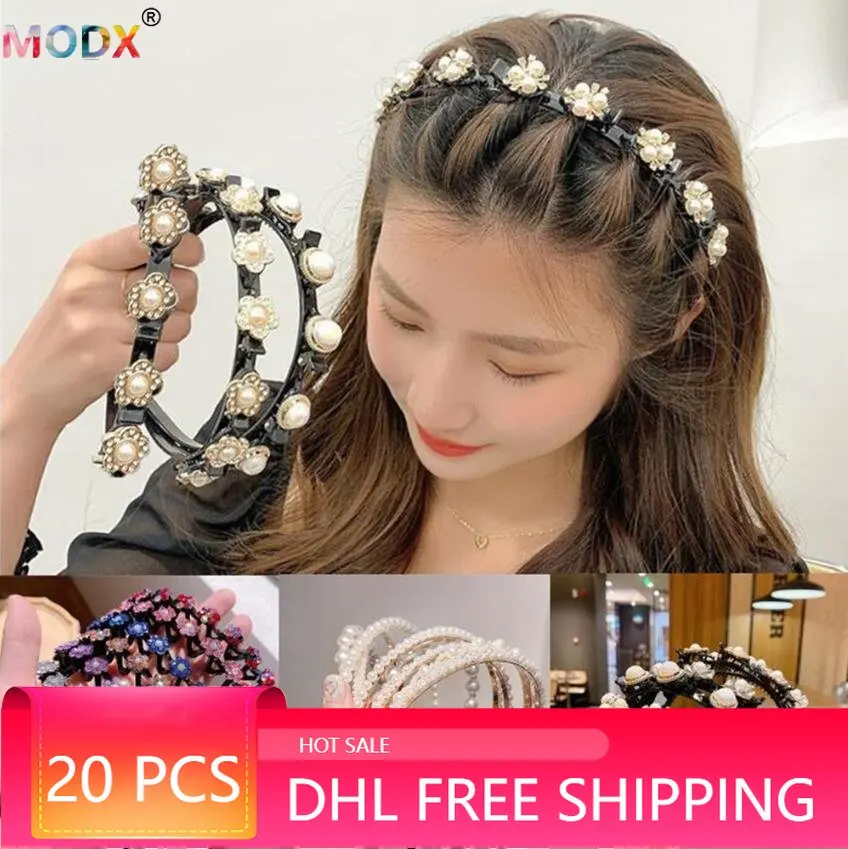 

20 Pcs Bulk Wholesale Lots Luxury Lady Hair Accesories Derigner Women Headband Pearl Hair Band Diamond Head Hoop Female 7868