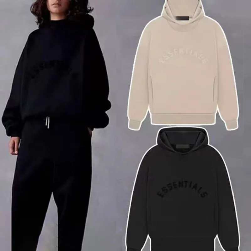 

ESSENTIALS Children's Plush Hoodie with Arched 3D Letters Print Brand Design Kid's Autumn and Winter High Street Loose Pullover