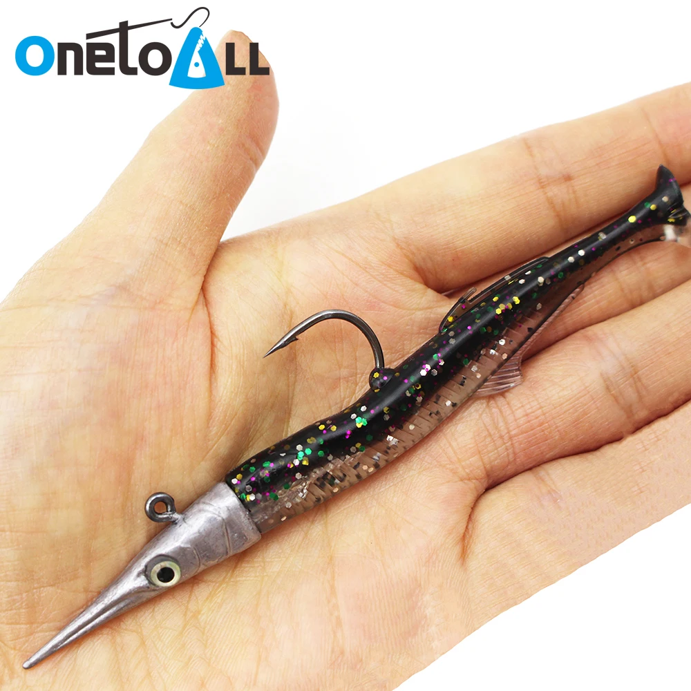

1 PC/pack OnetoAll Black Minnow 113mm 14g Jig Head Fishing Lure Kit Soft Bait Glitter Sinking Shad For Seabass Artificial Bait