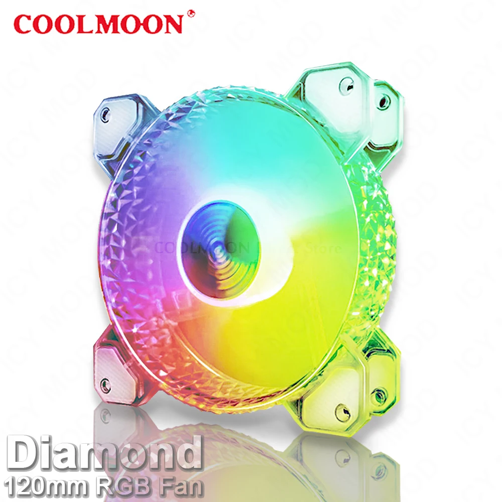 

Прозрачный вентилятор шасси COOLMOON, 12 см, маленький 6-контактный интерфейс, 120 мм, бесшумный вентилятор шасси RGB со стразами, AURA SYNC Diamond