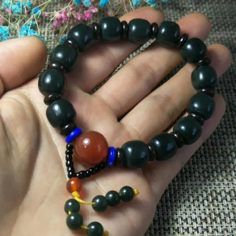 

Natural Green Jades Charm Bracelet Men Women Healing Jewelry Real Chinese Nephrite Jade Beads Elastic Beaded Tassel Bracelets
