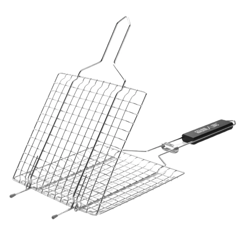 

Grilling Basket Metal Mesh with Foldable Handle Sausage Grill Rack Net