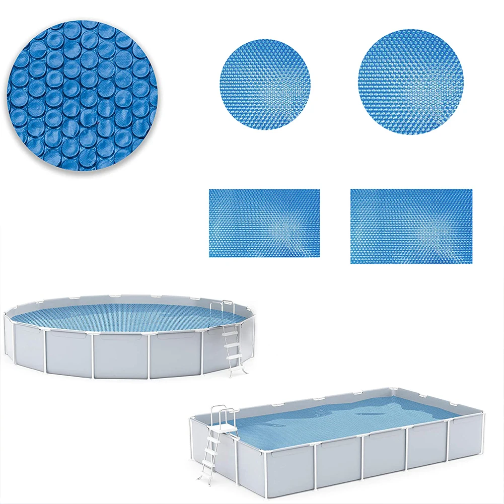 

Swimming Pool Cover Dustproof Heat Insulation Solar Tarpaulin Blue Reusable Rectangular Outdoor Garden Round PE Bubble