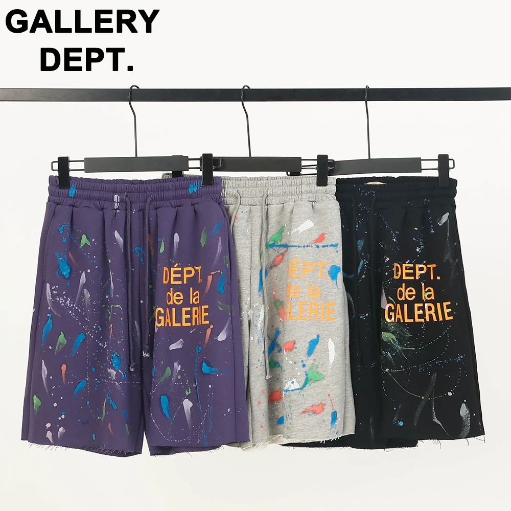 

GALLERY DEPT splash ink tie-dye letter print men and women couples paragraph casual shorts five pants style versatile
