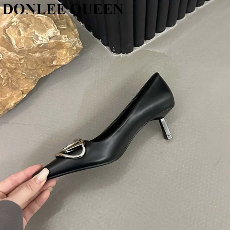 Fashion Metal Buckle Pumps Woman Slingback Sandals Ladies Elegant High Heels Pointed Toe Dress Shoes Slip On Mule Big Size 40 41 images - 6