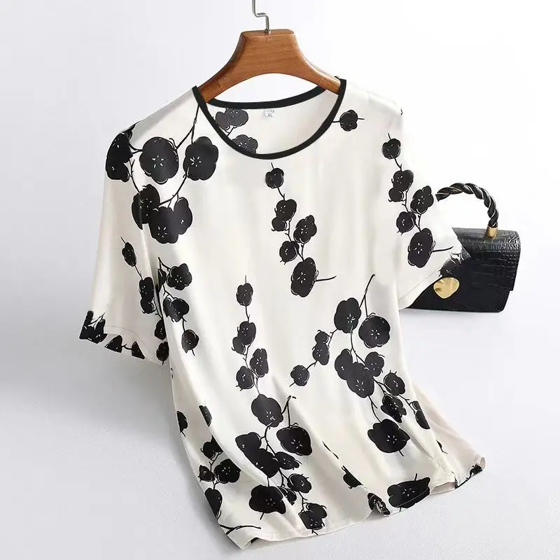 

Женская рубашка среднего возраста с принтом, новинка 2023, летняя новая корейская мода, повседневная Свободная рубашка с рукавом три четверти...