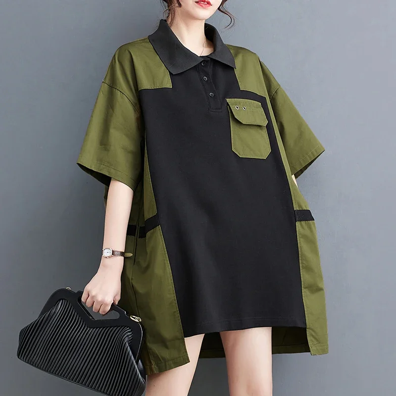 Женская рубашка-поло в стиле милитари большие размеры