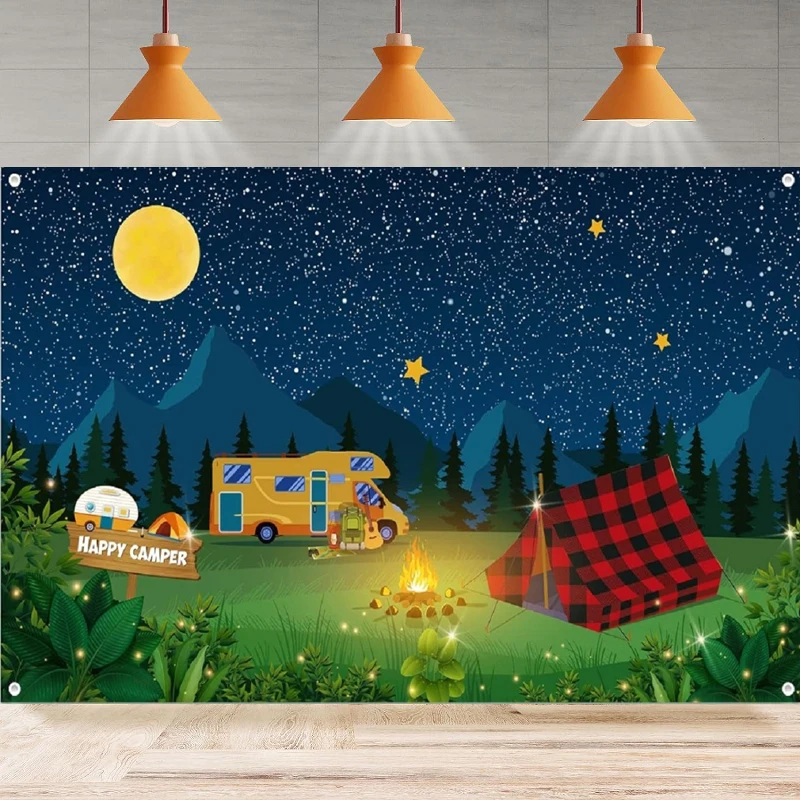 Фон для фотосъемки поддельный костер день рождения баннер счастливый кемпер