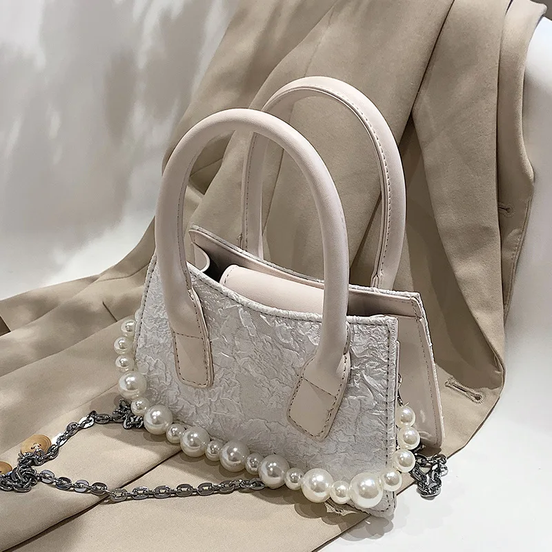

Pearl Mini Small Bag Women's Bag Summer 2022 New Fashion One Shoulder Messenger Chain Bag Texture Handheld Small Square Bag