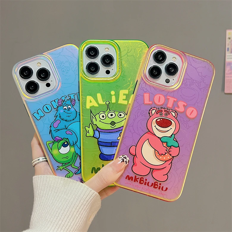 

Cute Disney Toy Story Alien Lotso cartoon laser gradient color Phone Cases For iPhone 14 13 12 11 Pro Max Back Cover