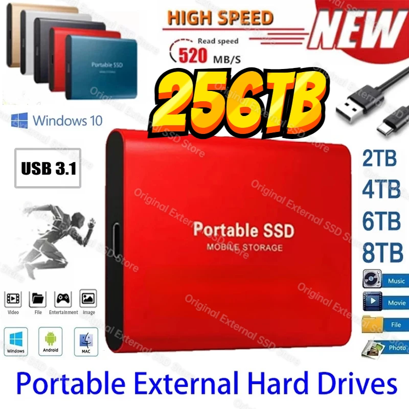 

High-Speed Mobile 2TB 4TB 8TB 16TB 64TB External Hard Disk For Laptop Desktop Computer ps5 Interface USB3.1/Type-C Memory 외장하드