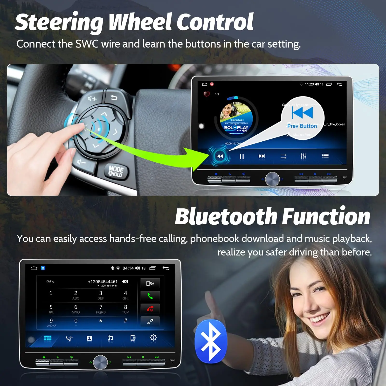 Фото Двойной сенсорный экран Din, радиоприемник, 10 дюймов, Android Auto, 2 Din, автомобильная стереосистема, сенсорный плавающий экран, совместимый с Apple Carplay №5