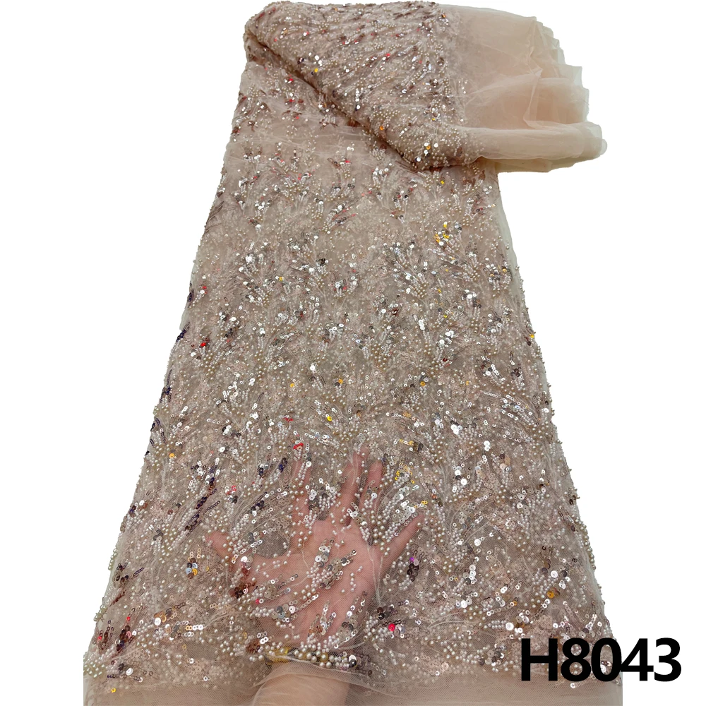 

HFX 2023 Latest African Sequin beaded lace fabric High Quality embroidered French mesh tulle lace party dress