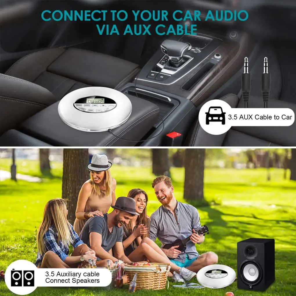 

Car CD Player 3 5mm Interface Volume Adjustable Music Playing Device White