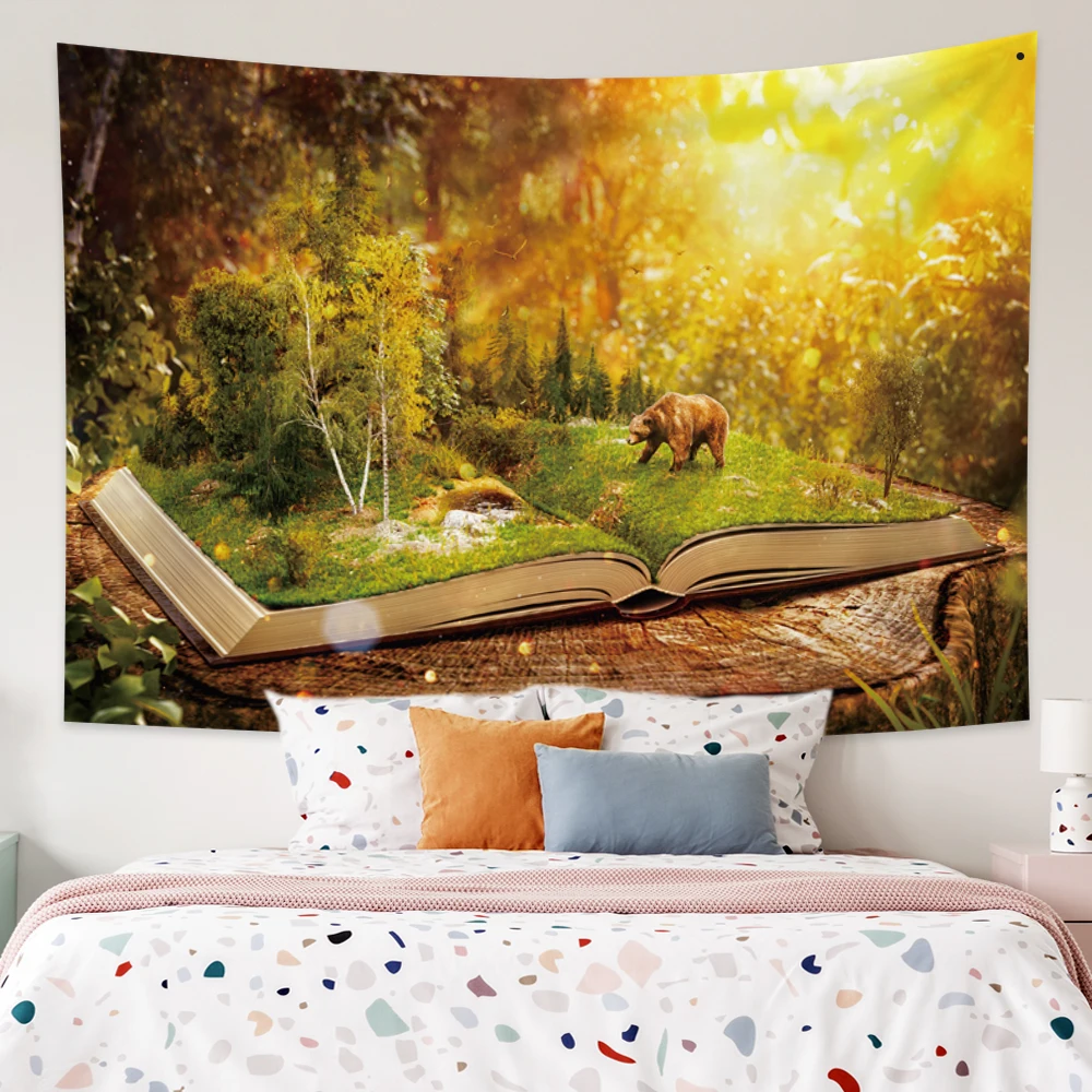 

Baby Room Decor Kawaii Tapestry Aesthetic Trippy Magical Forest Animals Hippie Psychedelic Wall Hanging For Yoga Bedroom Blanket