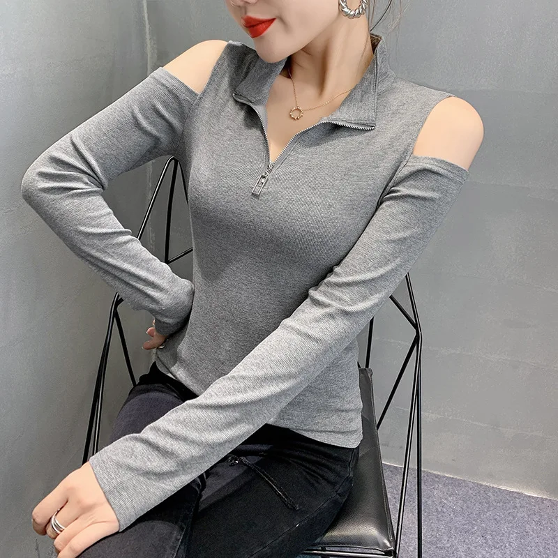 

Off-the-shoulder Long-sleeved T-shirt Women's 2021 Spring and Autumn New Western Style Loose Sexy Scheming Top