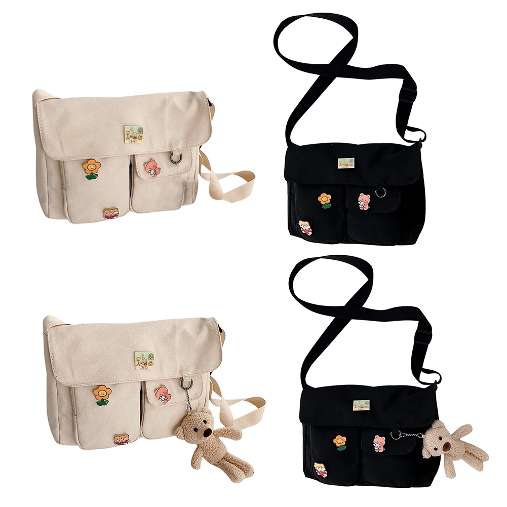 

Women New Cute Bear Cartoon Canvas Bag Female Fashion Cool Girl Student School Class Shoulder Crossbody Messenger Bag Satchels