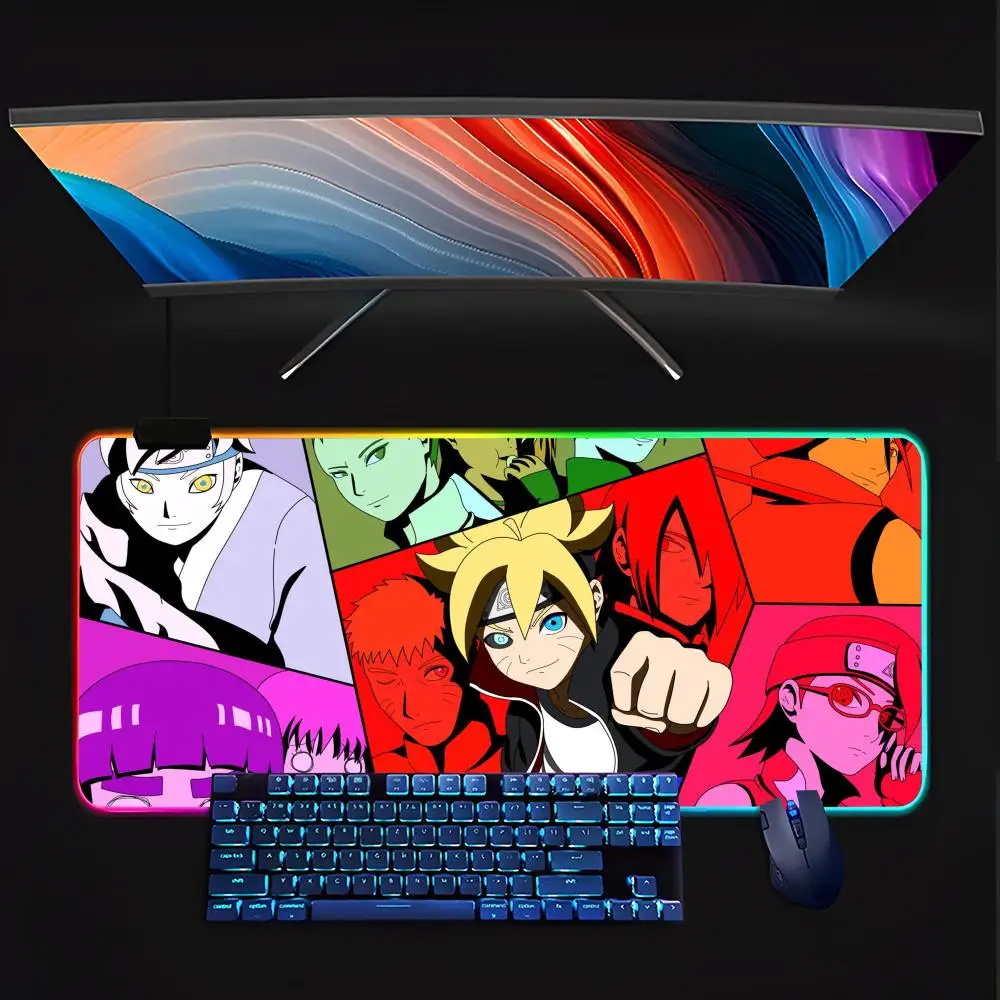 1pc Boruto Pad Mouse RGB Pc Gamer Keyboard LED Glowing Rubber Gaming Computer Mause pads Cute Cartoon csgo