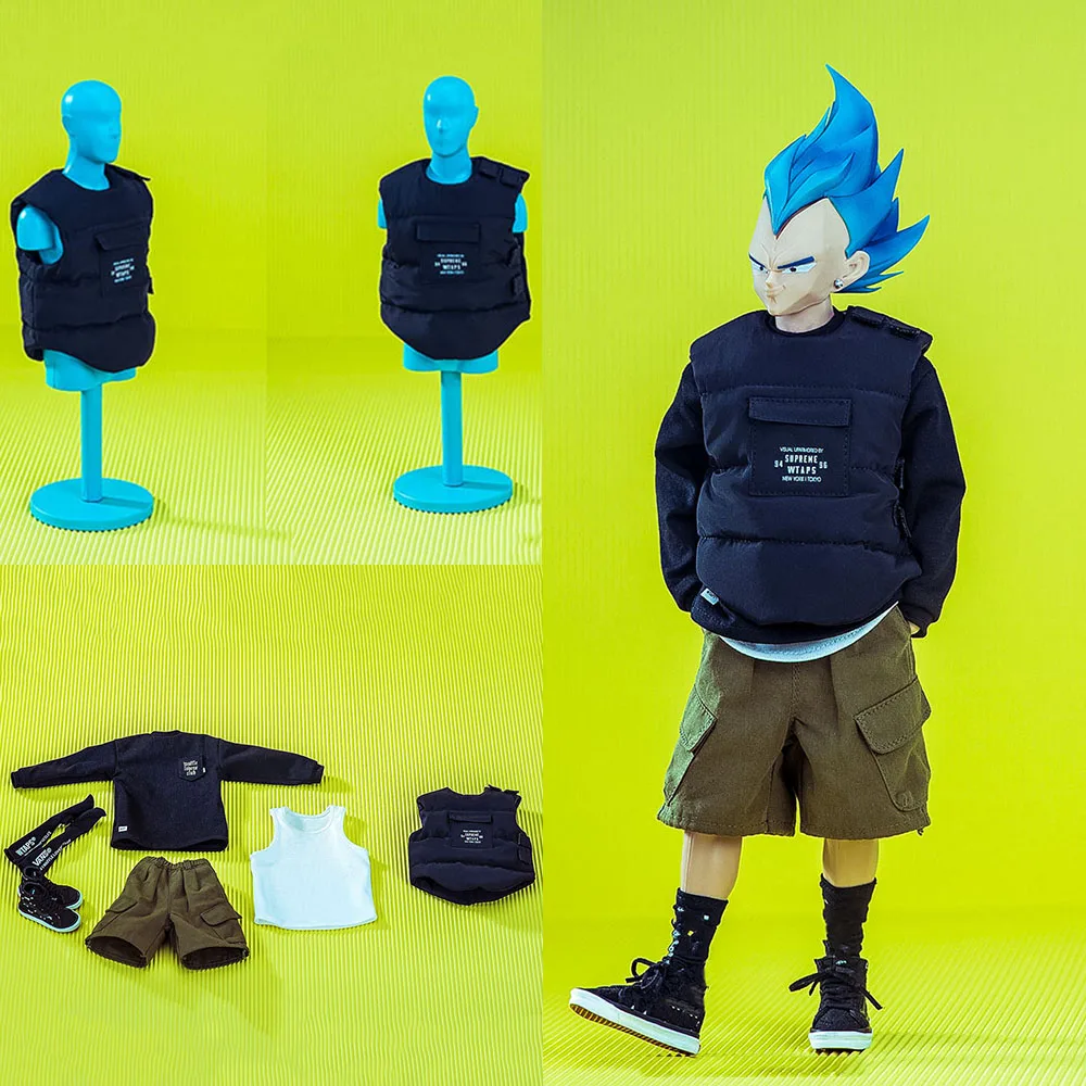 

TrickyMan12 1/6 Fashion Male Streetwear Hip Hop Big Size T-shirt Vest Short Pant with Shoes for 12" Male Action Figure Body