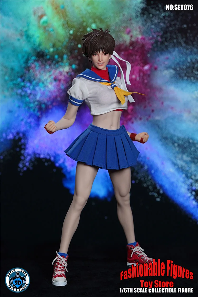 Super Duck SET076 1/6 Женский солдат Fighting Beauty Girl Student Head Sculpt Школьная одежда Сумка для