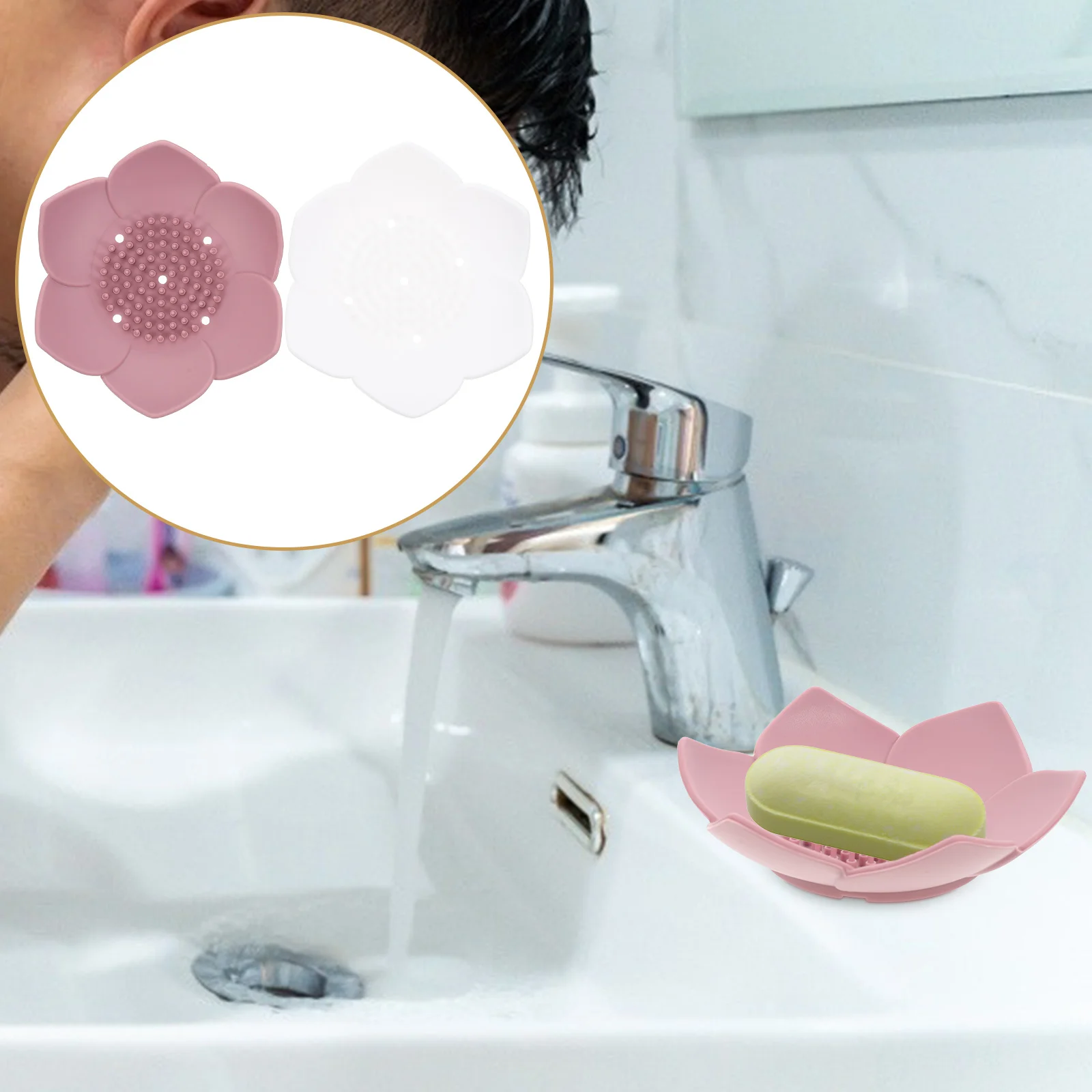

Soap Holder Dish Tray Draining Shower Drain Bathroom Silicone Flower Box Saver Container Storage Countertop Case Racksponges