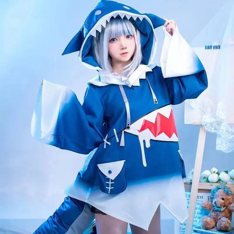 

Hololive Gawr Gura Cosplay Costume ENG Shark Costume for Women Halloween Youtuber Cosplay Full Set Tail