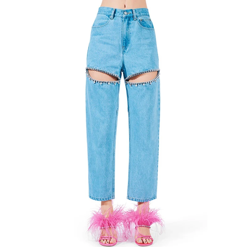 MSMUSI 2024 новые модные женские сексуальные джинсовые брюки с кристаллами и