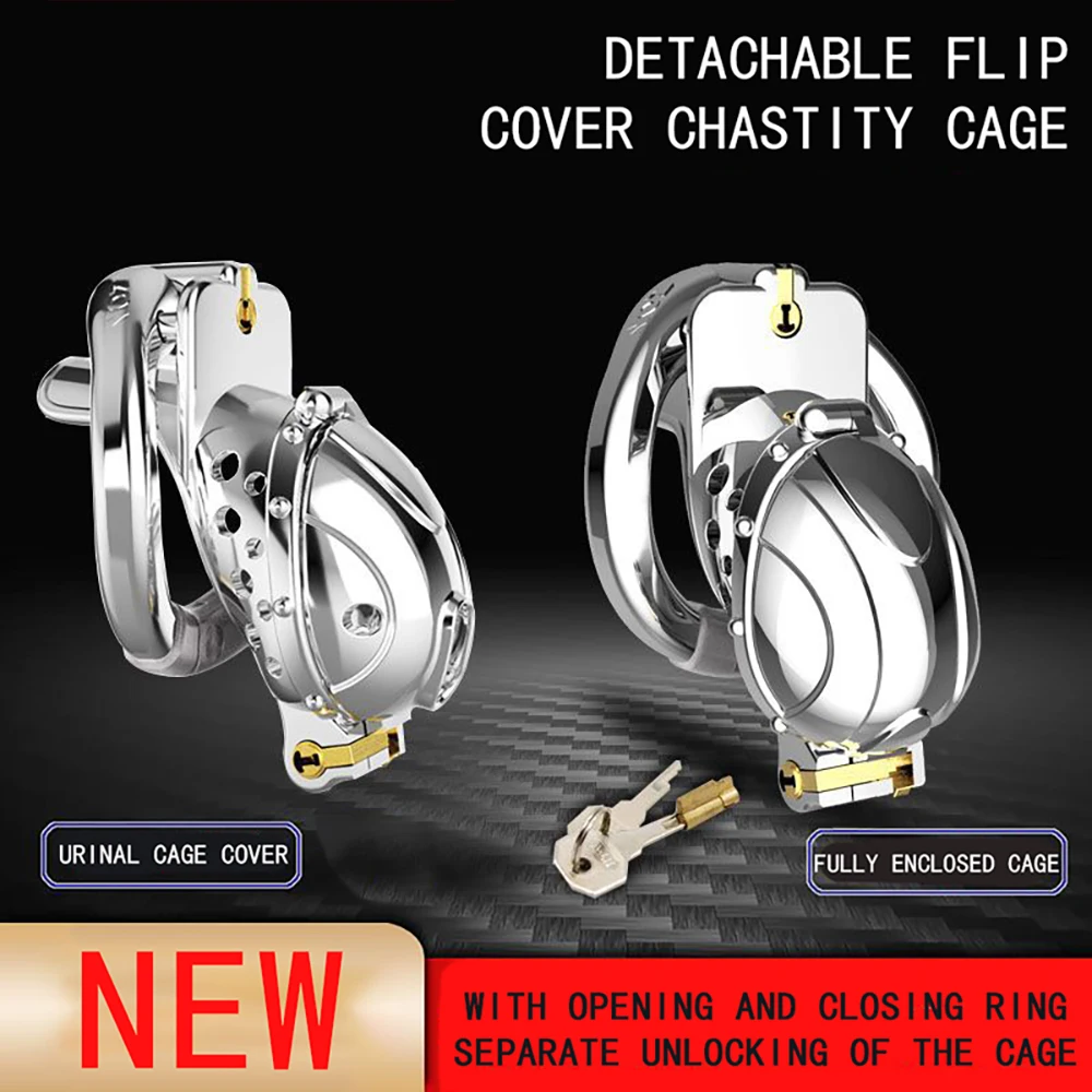 Стальной флип-дизайн мужское устройство верности 2 крышки клетки на член и 1